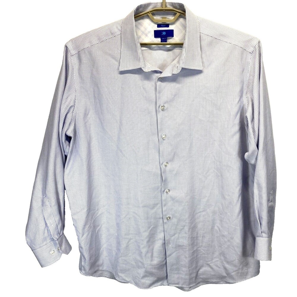 Egara Men' Dress Shirt Non-Iron Slim Fit Size 3XLT 20-36 Tall White/Blue Check